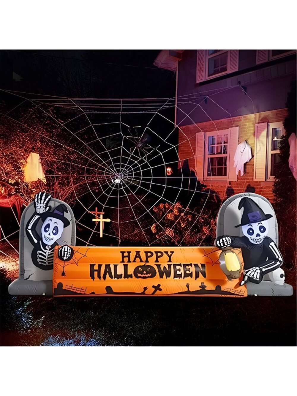10FT Large Halloween Inflatable Decorations Skeleton Tombstone Banner, Build-in